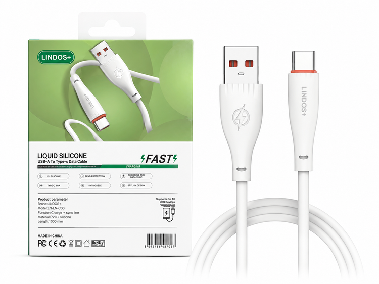 کابلUSB-C به type-C برند Lindos+ مخصوص اندروید