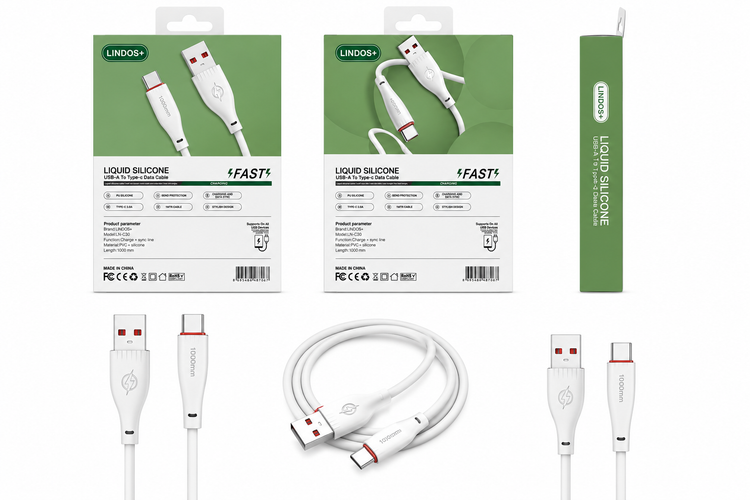 کابلUSB-C به type-C برند Lindos+ مخصوص اندروید