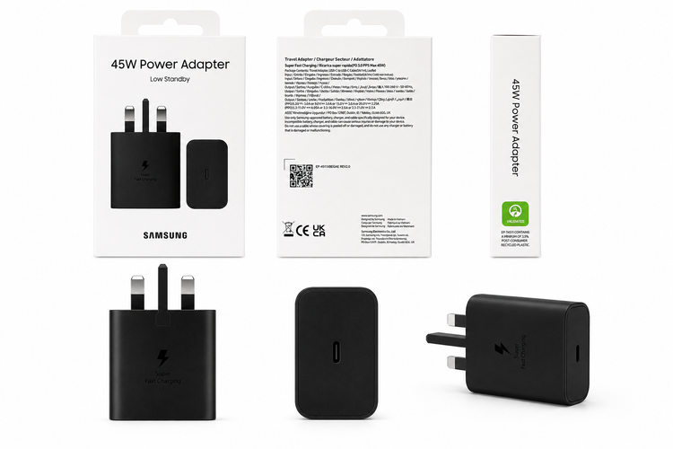 شارژر دیواری ۴۵ وات سامسونگ مدل 45W USB-C با درگاه USB Type-C، شارژ سریع، طراحی جمعوجور و سازگار با دستگاههای اندروید
