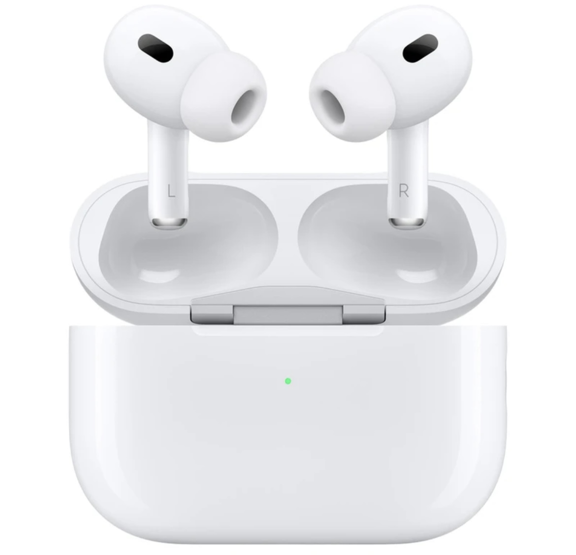 ایرپاد بلوتوثی اپل مدل AirPods Pro 2nd Generation با نویز کنسلینگ فعال (ANC)، نویز کنسلینگ میکروفون (ENC)، درگاه شارژ USB Type-C، با قابلیت شارژ بی‌سیم، دارای میکروفون دوگانه از نوع Beamforming، مقاومت در برابر رطوبت و عرق - سفید