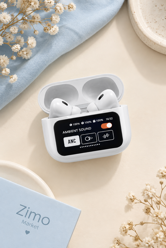 ایرپاد بلوتوثی اپل طرح AirPods Pro 2nd Generation و صفحه نمایش دیجیتال لمسی با نویز کنسلینگ فعال (ANC)، نویز کنسلینگ میکروفون (ENC)، درگاه شارژ USB Type-C، با قابلیت شارژ بیسیم، دارای میکروفون دوگانه از نوع Beamforming، مقاومت در برابر رطوبت و عرق - سفید